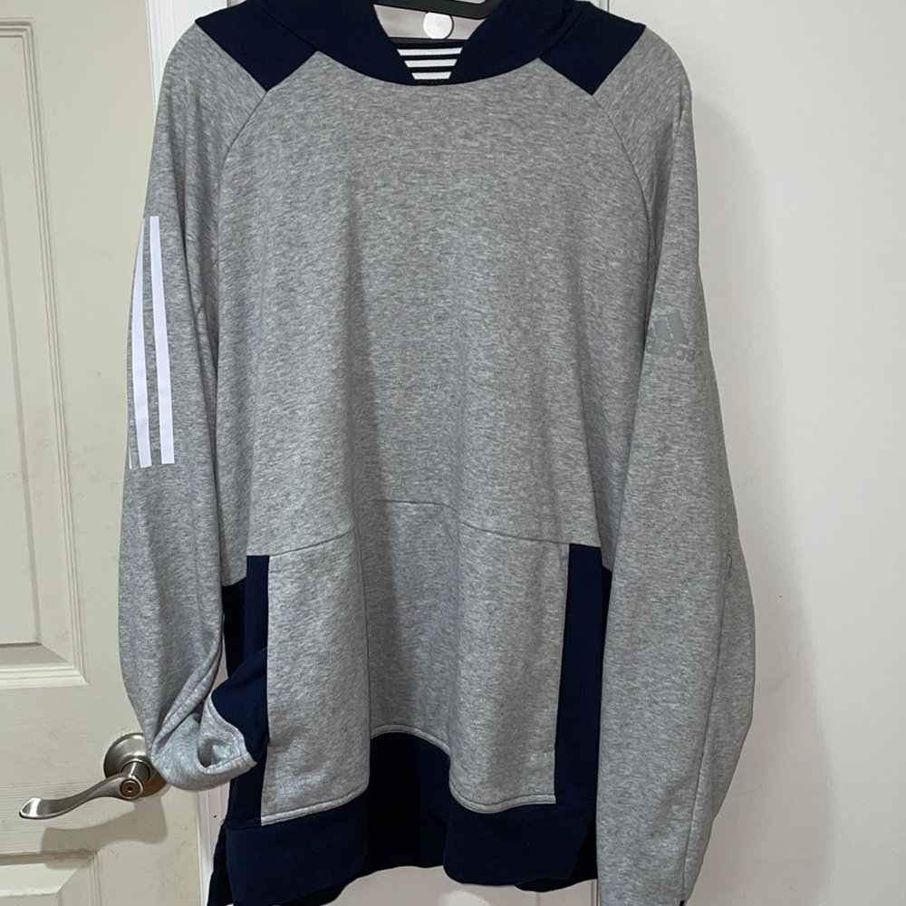Brand New Men's Grey and Navy Adidas Hoodie
